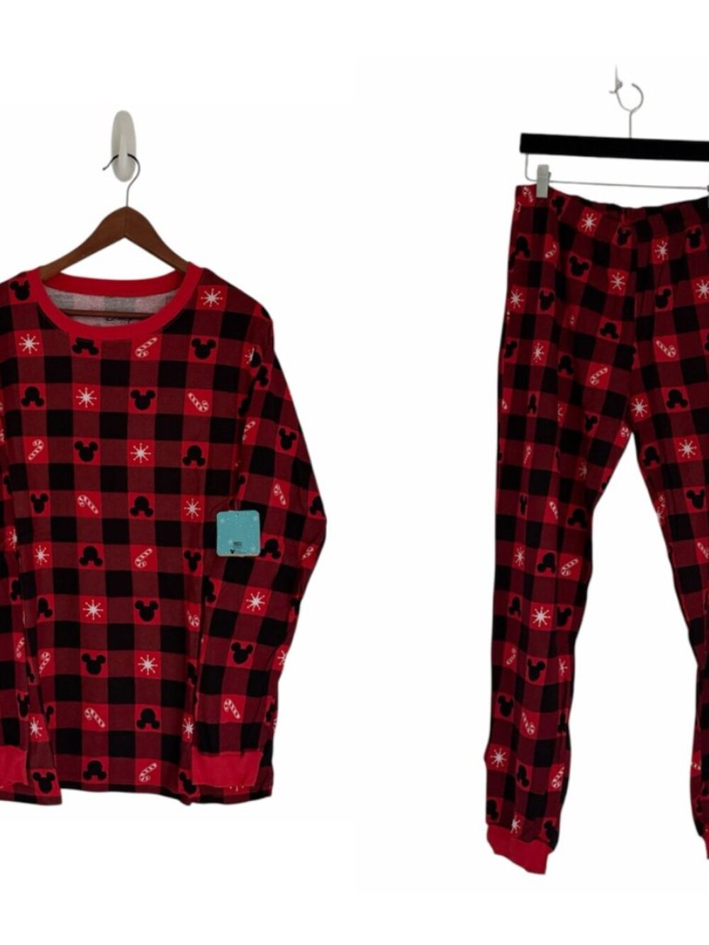 Disney x Old Navy Christmas Mickey Mouse Buffalo Plaid Pajama Set Size L NEW
